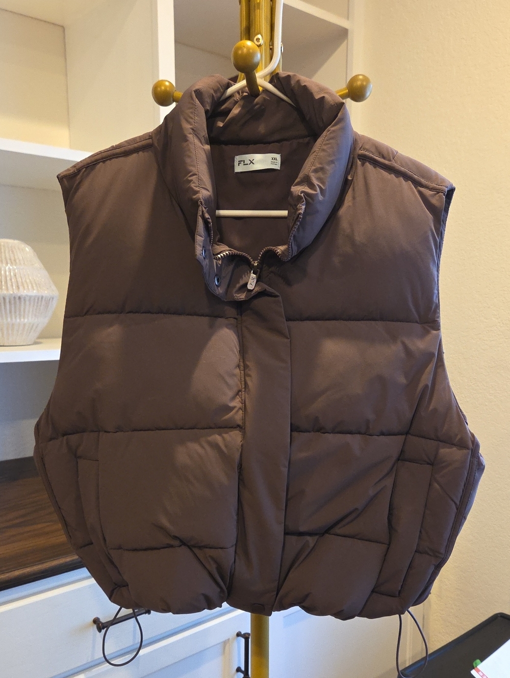 Women's Brown Puffer Vest - Quilted Sleeveless Jacket
